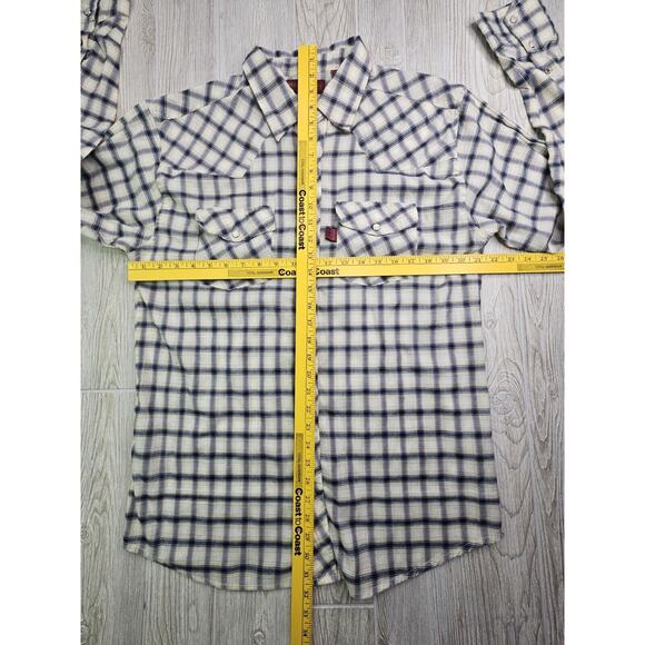 Real Ranch Shirt Mens L Large Blue Khaki‎ Pearl Snap Long Sleeve Western - Picture 2 of 9